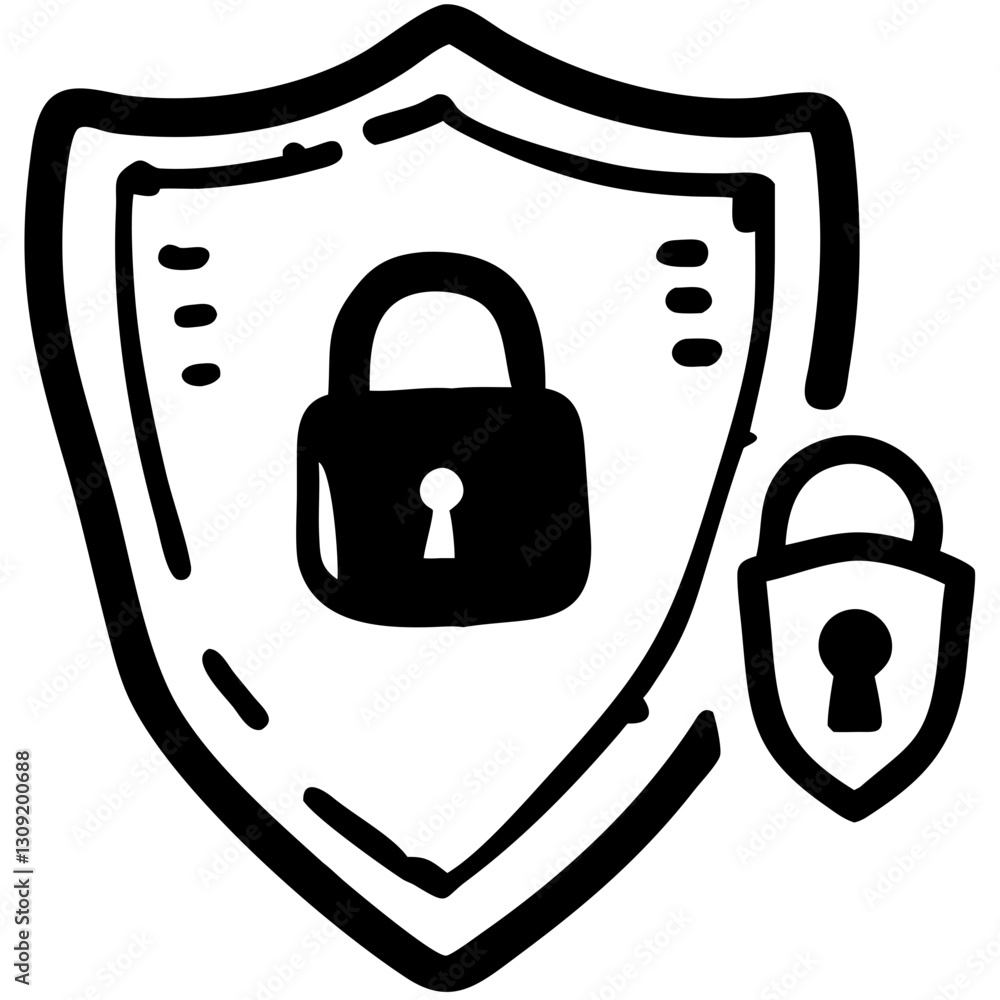 Poster shield and padlock security vector illustration for data protection concepts