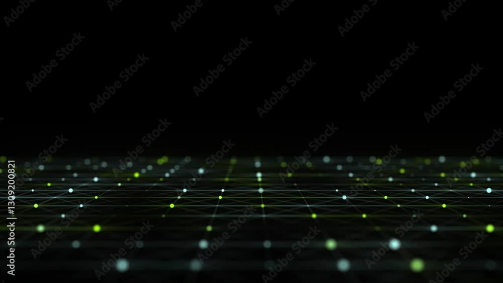 Aufkleber abstract perspective green grid. wireframe landscape with dots and lines. 3d rendering.