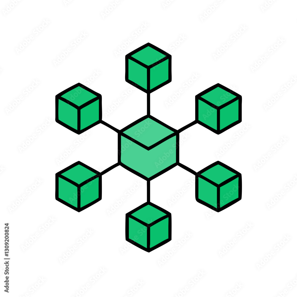 Poster green blockchain network vector illustration for technology and cryptocurrency concepts