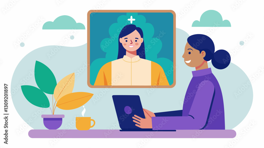 Poster on a virtual call a spiritual counselor provides guidance and support to a client dealing with spiri