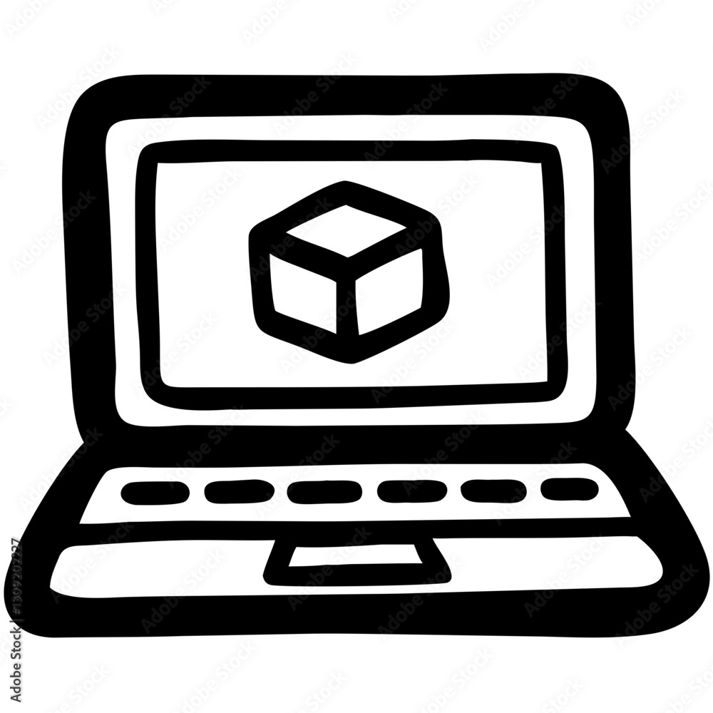 Poster vector laptop with 3d cube for design and technology applications