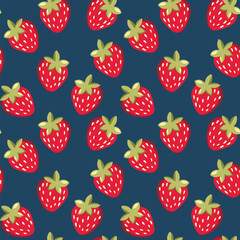 Seamless pattern with strawberry on color background. Natural delicious fresh ripe tasty fruit. Vector illustration for print, fabric, textile, banner, other design. Food concept