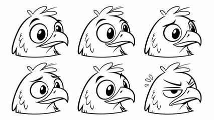 Obraz premium Cartoon Bird with Various Facial Expressions, Showing Happiness, Sadness, Anger, and Surprise, for Children's Illustration