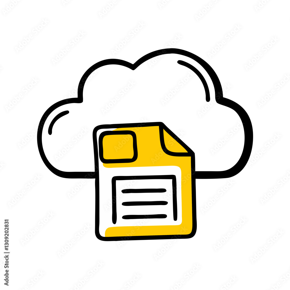 Poster yellow document and cloud storage vector illustration for digital data concepts