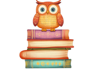 Isolated Owl Perched on Stack of Books