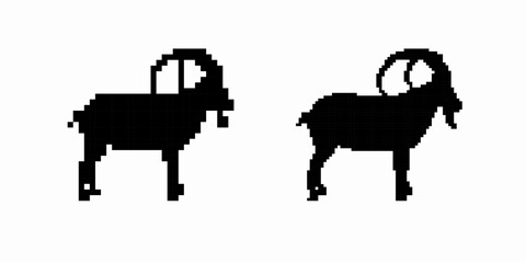 Black silhouettes of two goats featuring distinct curved horns and standing in profile view.