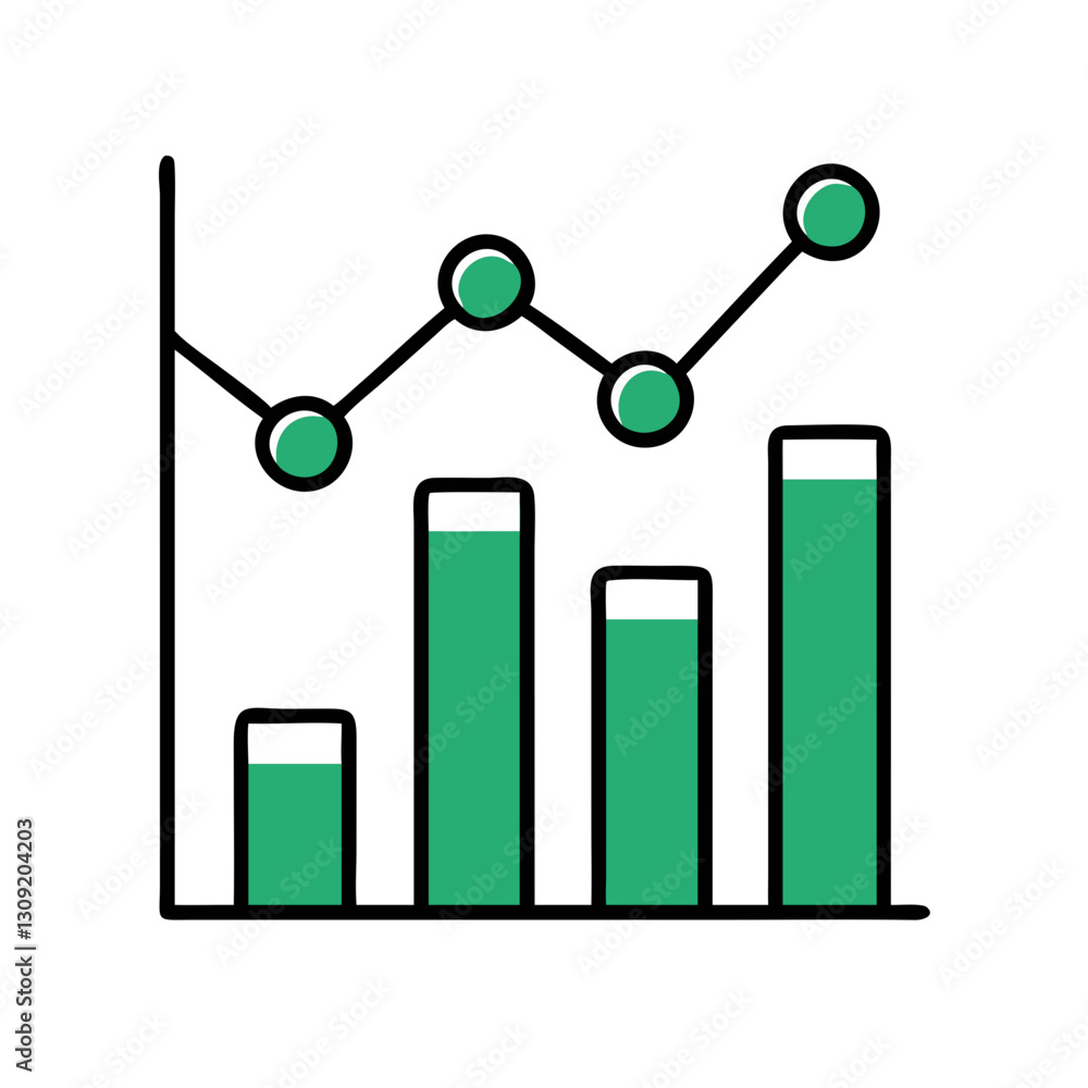 Poster vector graphic bar and line chart for business analytics and data visualization