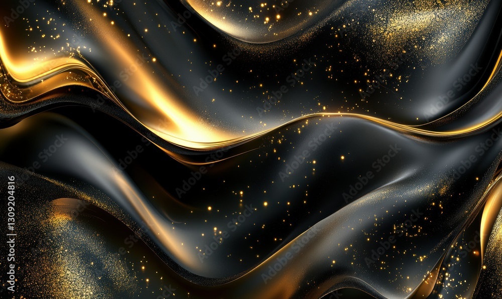 Poster shimmering gold and black wavy patterns creating an elegant and sophisticated abstract composition .