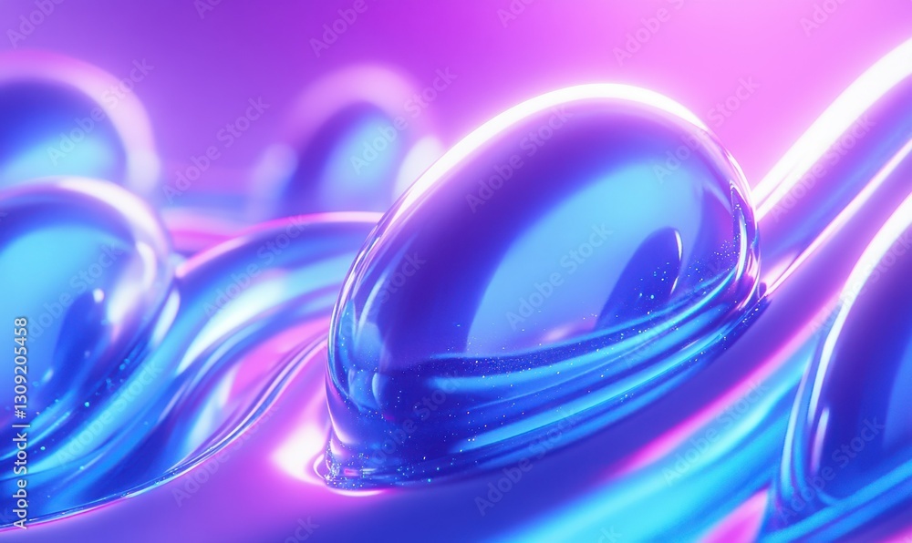 Poster sleek blue abstract bubbles floating on a vibrant background, illuminated by soft diffused light for