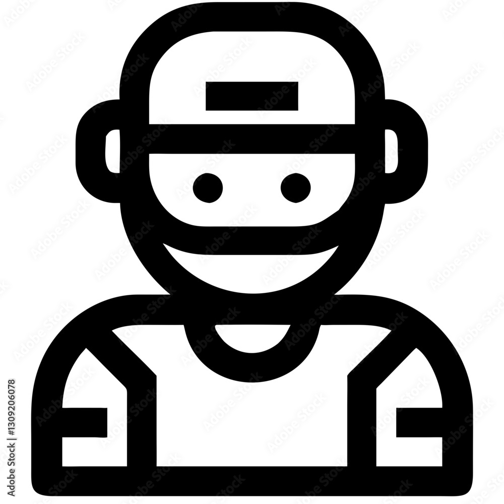Poster robotic worker vector black line art for technology design projects