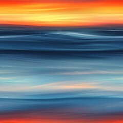 Obraz premium Painting of a sunset over the ocean with vibrant colors and calm waves in the foreground