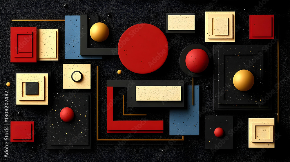 Poster abstract geometric composition with blocks and shapes