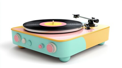 Fototapeta premium Retro-inspired vinyl record player with colorful vinyl spinning