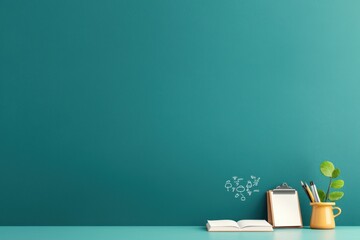 Minimalist and organized workspace with stationery supplies laptop and a green plant on a simple wooden desk  Concept of productivity focus and creativity in a clean and tidy office environment