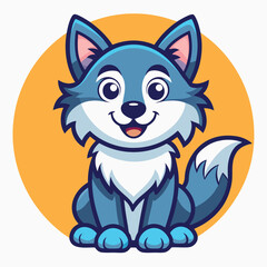 Obraz premium Flat vector illustration. Cute gray kind wolf. Baby wolf Animal flat vector illustration