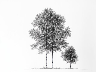 Fototapeta premium Black Ink Trees White Background
