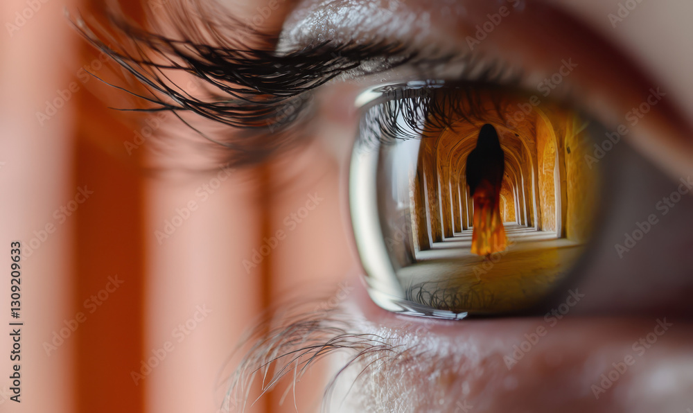 Poster captivating reflection: a glimpse into depths of emotion through an eye's perspective and architectu