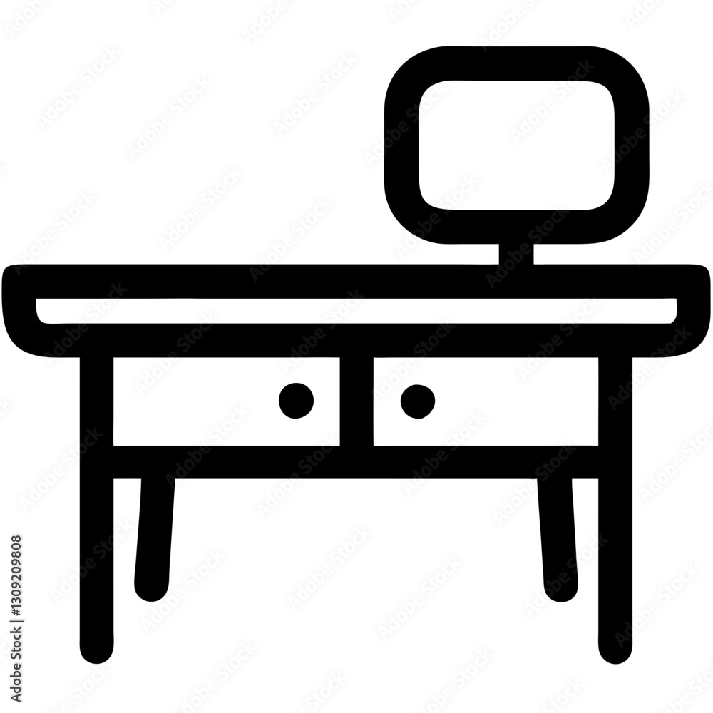 Poster simple office desk with computer vector illustration for workspace design