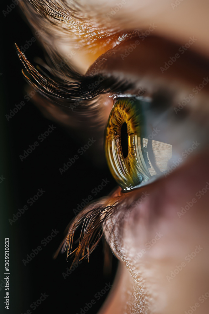 Poster a stunning close-up of an eye capturing reflection and color details for insightful artistic explora