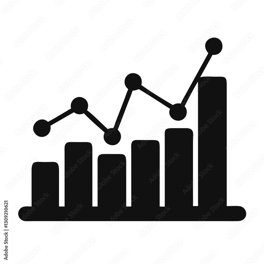 Poster vector bar chart with line graph symbolizing data analysis and business growth