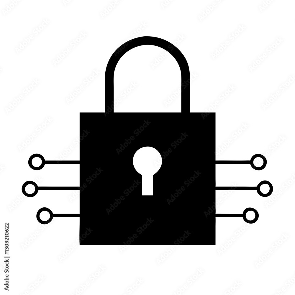 Poster cybersecurity vector illustration with padlock for data protection concepts