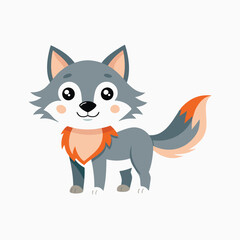 Obraz premium Cute wolf in cartoon flat style, Cute gray kind wolf. Children's illustration on white background