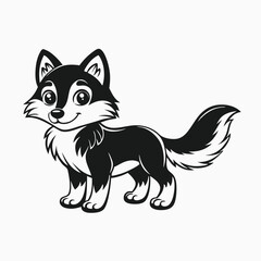 Obraz premium Cute gray kind wolf. Cute little fox cartoon wolf isolated on white background. Black silhouette Vector illustration.