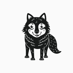 Fototapeta premium Black silhouette cute baby little wolf cartoon on white background