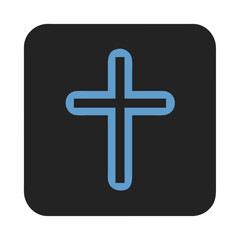 Obraz premium Blue Outline Cross Symbol on Black Square Background for Religious Design Use