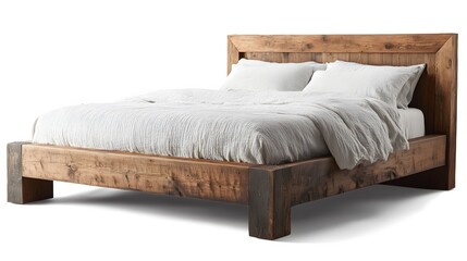 Cozy Bed: A beautifully crafted wooden bed with a minimalist design, inviting comfort and relaxation with its inviting textures.