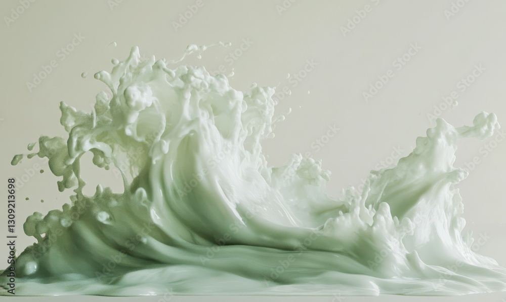 Poster minimalist waves of pale green and white blending smoothly on a neutral background, creating a calmi