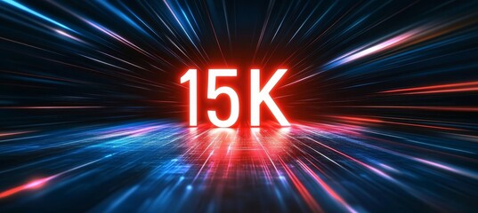Futuristic Glowing Neon 15K Three-Dimensional Large Number on Digital Lines Background Illustration