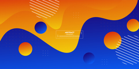 Orange and blue geometric business fluid design. Creative banner design with wave and circle shape as template. Simple design on horizontal banner. Vector Eps10