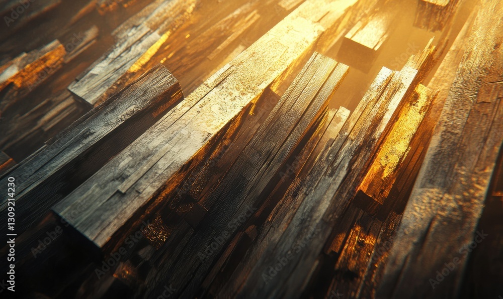 Aufkleber rustic wooden planks illuminated by soft natural light creating a warm and textured abstract composi