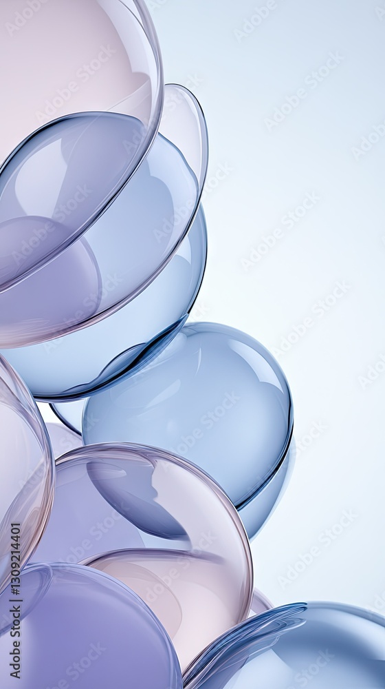 Poster a visually appealing arrangement of translucent spheres in various vibrant colors, layered thoughtfu