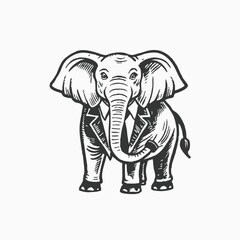 Fototapeta premium Hand drawn flat design elephant outline. Black Elephant head silhouette vector illustration on white background