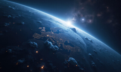 Fototapeta premium Europe Night Lights Satellite View - Futuristic/Sci-fi imagery