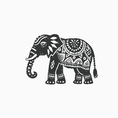 Elephant Colored Illustration. Hand drawn line continuous elephant isolated on white background