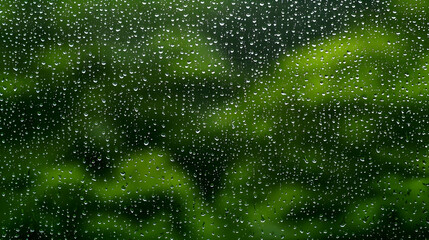 Abstract Rain Drops On Green Background Creating Blurred Light and Watery Texture