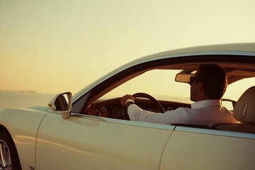 Naklejka premium Luxury Car Ride at Sunset: A Gentleman's Journey