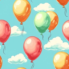Obraz premium Colorful balloons flying in the sky with a seamless pastel texture background for design use