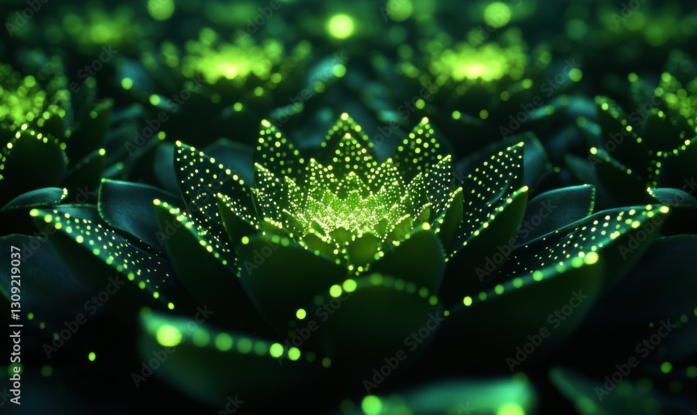 Poster green succulents arranged in a geometric pattern illuminated by natural light creating a vibrant and
