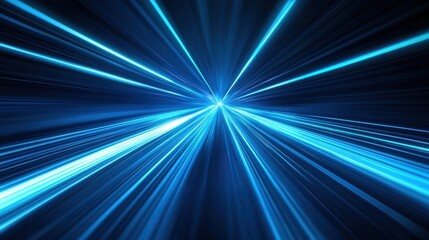 Blue technology background with light speed lines, a blue and white color scheme, a flat perspective, a symmetrical composition, high-speed track lines,a cool tone, and a futuristic feel. 