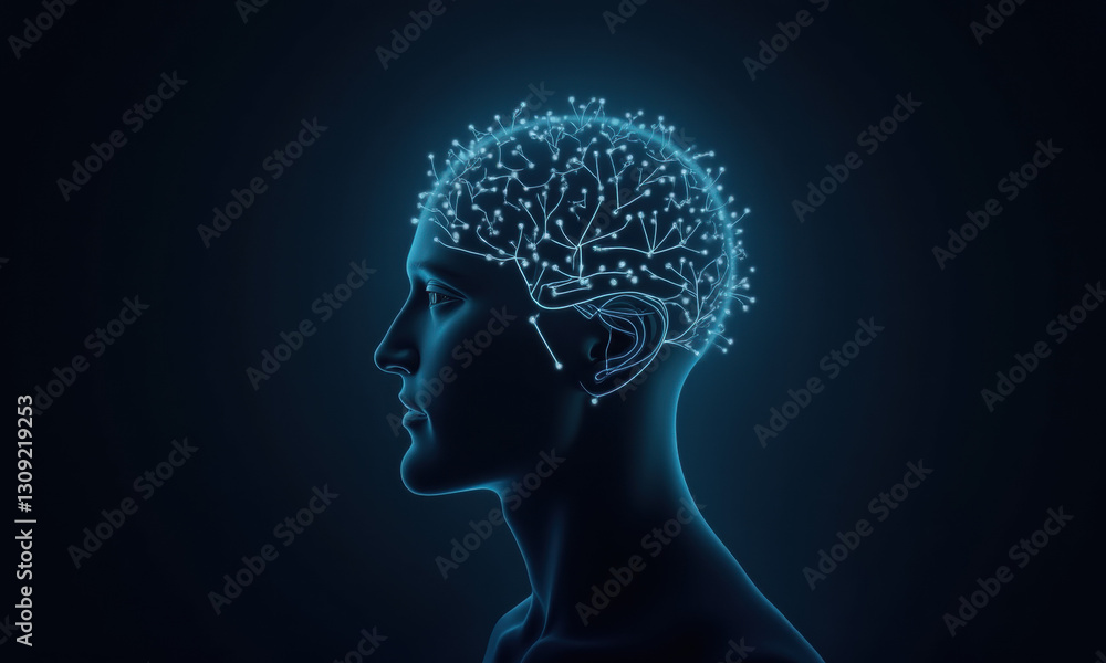 Poster illuminated mind: neural network brain - artificial intelligence