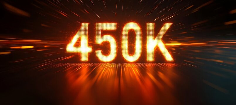 Glowing Futuristic 3D Number 450K on Streaming Lights Motion Background Illustration. Render - Powered by Adobe