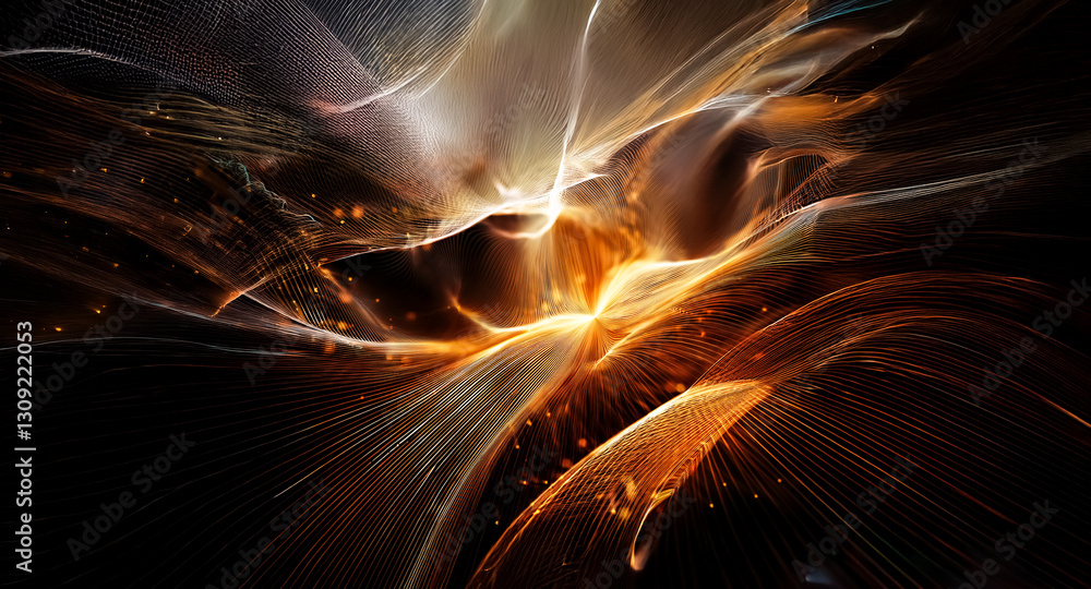 Aufkleber abstract digital art with flowing lines in orange, yellow, and black hues. lines radiate from a cent