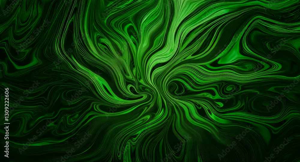 Poster abstract image features swirling shades of green creating a fluid and dynamic motion, resembling liq