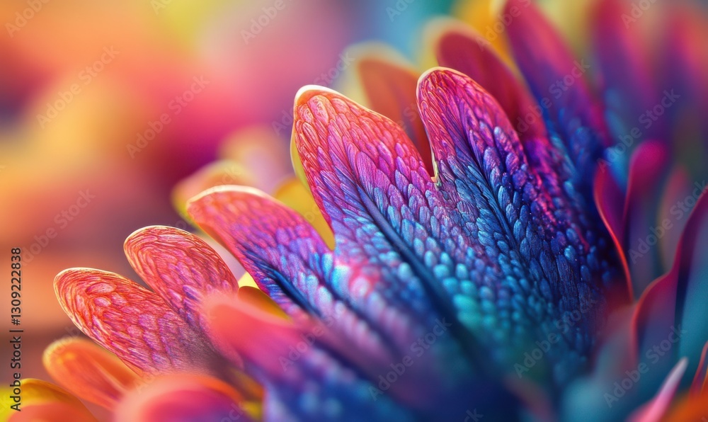 Poster macro shot of vibrant colorful tropical flowers illuminated by soft natural light showcasing intrica