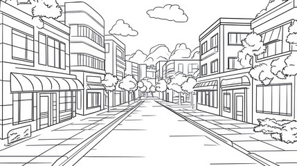 Fototapeta premium Black and white city street scene, urban landscape, sketch drawing. Possible use Stock photo