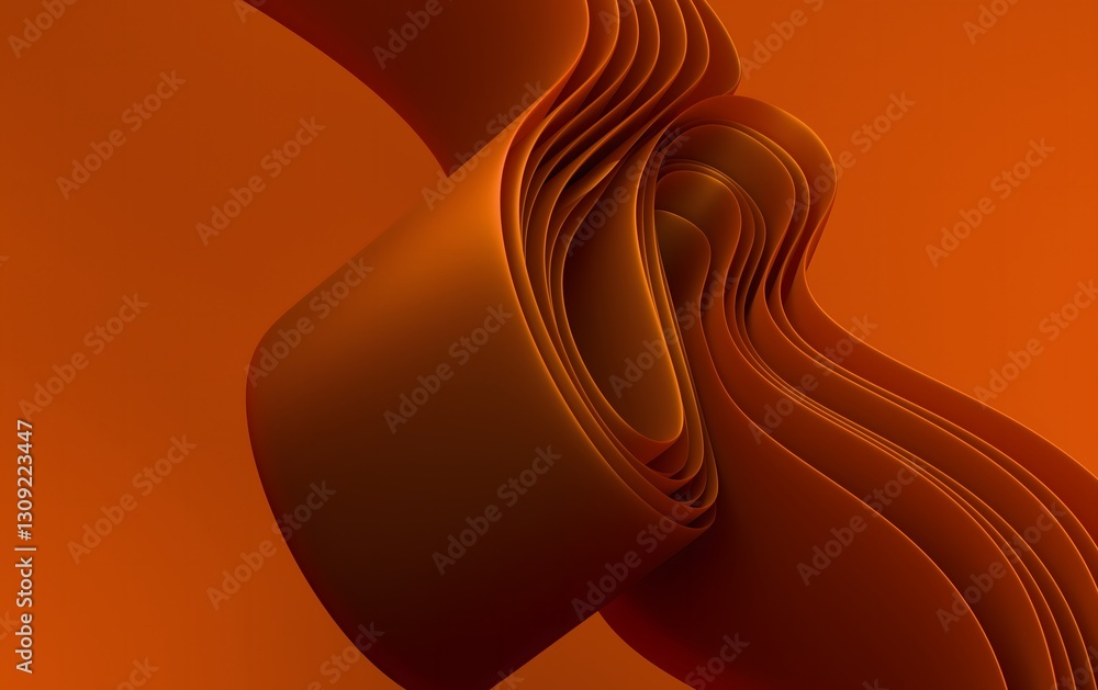 Poster flowing orange ribbon with dynamic curves and light play, modern and elegant design for backgrounds 